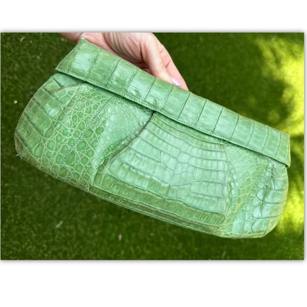 Nancy Gonzalez Pastel Green Genuine Crocodile Evening Clutch Purse Bag MSRP 2475